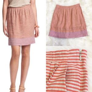 LOFT | Pink & Orange Stripe Pleat Linen Skirt 2 XS